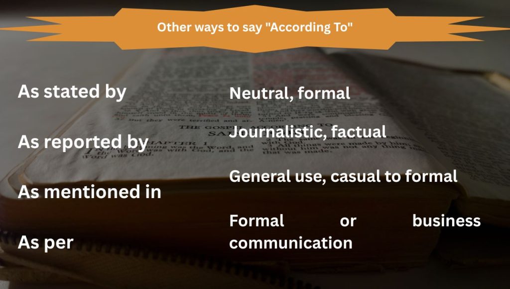 Other ways to say "According To"