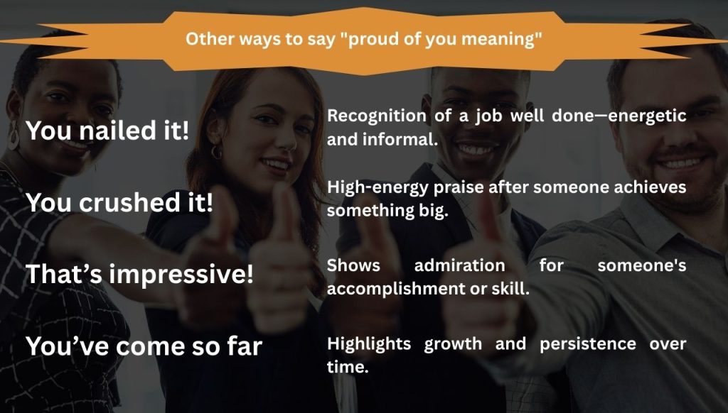 Other ways to say "proud of you meaning"