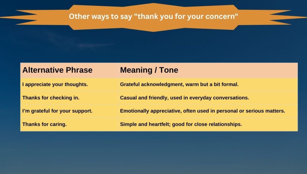 Other ways to say "thank you for your concern"